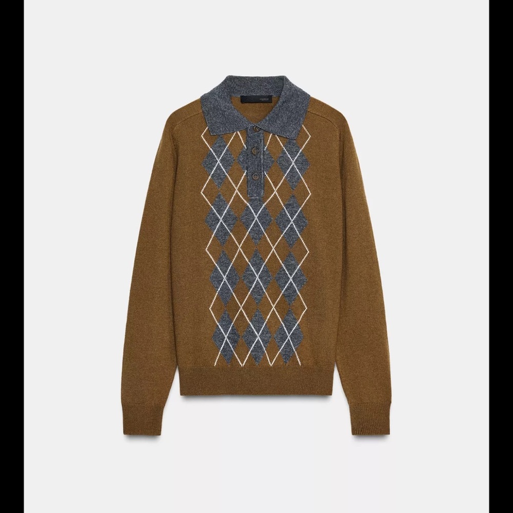 Zara Brown and Gray Argyle Crewneck Sweater